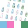 imageBABALAL Almond Press on Nails Medium Blue Green Fake Nails Bow Glue on Nails Cute Cat Flower Design Acrylic Nails 24Pcs Stiletto Handmade Full Cover False NailsFNZ19cute