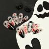 imageBABALAL Almond Press on Nails Medium Halloween Fake Nails Green Glitter French Glue on Nails Rhinestone Spider Ghost Stiletto Acrylic Nails Artificial Nails for Women and GirlsFNHA01flame ghost