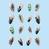 imageBABALAL Almond Press on Nails Medium Halloween Fake Nails Green Glitter French Glue on Nails Rhinestone Spider Ghost Stiletto Acrylic Nails Artificial Nails for Women and GirlsFNHA14green