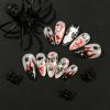 imageBABALAL Almond Press on Nails Medium Halloween Fake Nails Green Glitter French Glue on Nails Rhinestone Spider Ghost Stiletto Acrylic Nails Artificial Nails for Women and GirlsFNHA01flame ghost