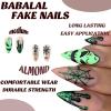 imageBABALAL Almond Press on Nails Medium Halloween Fake Nails Green Glitter French Glue on Nails Rhinestone Spider Ghost Stiletto Acrylic Nails Artificial Nails for Women and GirlsFNHA14green