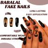 imageBABALAL Almond Press on Nails Medium Halloween Fake Nails Green Glitter French Glue on Nails Rhinestone Spider Ghost Stiletto Acrylic Nails Artificial Nails for Women and GirlsFNHA17orange