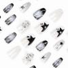 imageBABALAL Brown Press on Nails Medium Almond Fake Nails Fall Glue ons Nails with Design Autumn Acrylic Nails 24Pcs Stiletto False NailsANE05black