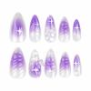 imageBABALAL Brown Press on Nails Medium Almond Fake Nails Fall Glue ons Nails with Design Autumn Acrylic Nails 24Pcs Stiletto False NailsANE08purple