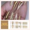 imageBABALAL Brown Press on Nails Medium Almond Fake Nails Fall Glue ons Nails with Design Autumn Acrylic Nails 24Pcs Stiletto False NailsANa110