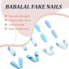 imageBABALAL Coffin Press on Nails Long Fake Nails Glossy Blue Glue on Nails Butterfly Ballerina Acrylic Nails 24Pcs Rhinestones Manicure Thanksgiving Stick on Nails for Women and GirlsNP402blue