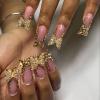 imageBABALAL Duck Nails Press ons Pink French Tips Press on Nails False Nails with Rhinestone Cherry Flower Designs Glossy Luxury Duck Nail Tips 24pcs Gel Acrylic Manicure False Nails KitFNDU309gold