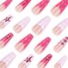 imageBABALAL Duck Nails Press ons Pink French Tips Press on Nails False Nails with Rhinestone Cherry Flower Designs Glossy Luxury Duck Nail Tips 24pcs Gel Acrylic Manicure False Nails KitFNDU304