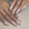 imageBABALAL Duck Nails Press ons Pink French Tips Press on Nails False Nails with Rhinestone Cherry Flower Designs Glossy Luxury Duck Nail Tips 24pcs Gel Acrylic Manicure False Nails KitFNDU311