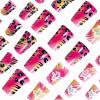 imageBABALAL Duck Nails Press ons Pink French Tips Press on Nails False Nails with Rhinestone Cherry Flower Designs Glossy Luxury Duck Nail Tips 24pcs Gel Acrylic Manicure False Nails KitFNDU309cheetah