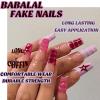 imageBABALAL Duck Nails Press ons Pink French Tips Press on Nails False Nails with Rhinestone Cherry Flower Designs Glossy Luxury Duck Nail Tips 24pcs Gel Acrylic Manicure False Nails KitFNDU304