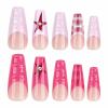 imageBABALAL Duck Nails Press ons Pink French Tips Press on Nails False Nails with Rhinestone Cherry Flower Designs Glossy Luxury Duck Nail Tips 24pcs Gel Acrylic Manicure False Nails KitFNDU304