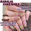 imageBABALAL French Tip Press on Nails Medium Square Fake Nails Colorful Glue ons Nails Crocodile Pattern Design Acrylic Nails 24Pcs Squoval Full Cover False NailsFNr15golden
