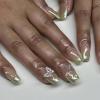 imageBABALAL French Tip Press on Nails Medium Square Fake Nails Colorful Glue ons Nails Crocodile Pattern Design Acrylic Nails 24Pcs Squoval Full Cover False NailsFNr02green
