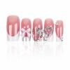 imageBABALAL French Tip Press on Nails Medium Square Fake Nails Colorful Glue ons Nails Crocodile Pattern Design Acrylic Nails 24Pcs Squoval Full Cover False NailsFNr22french