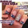 imageBABALAL French Tip Press on Nails Medium Square Fake Nails Colorful Glue ons Nails Crocodile Pattern Design Acrylic Nails 24Pcs Squoval Full Cover False NailsFNr23Independence