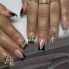 imageBABALAL French Tip Press on Nails Medium Square Fake Nails Colorful Glue ons Nails Crocodile Pattern Design Acrylic Nails 24Pcs Squoval Full Cover False NailsFNr14bow