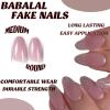 imageBABALAL Long Coffin Fake Nails Butterfly Ballerina False Nails Blue Press on Nails Glossy Acrylic Nail Tips with Design for Women and GirlsCRJH01pink