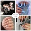 imageBABALAL Long Coffin Fake Nails Butterfly Ballerina False Nails Blue Press on Nails Glossy Acrylic Nail Tips with Design for Women and GirlsCRJH03flame