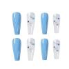 imageBABALAL Long Coffin Fake Nails Butterfly Ballerina False Nails Blue Press on Nails Glossy Acrylic Nail Tips with Design for Women and GirlsCRJH04blue