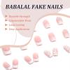 imageBABALAL Long Coffin Fake Nails Butterfly Ballerina False Nails Blue Press on Nails Glossy Acrylic Nail Tips with Design for Women and GirlsCRJH07pink