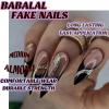 imageBABALAL Long Coffin Fake Nails Butterfly Ballerina False Nails Blue Press on Nails Glossy Acrylic Nail Tips with Design for Women and GirlsCRJH08black