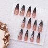 imageBABALAL Long Coffin Fake Nails Butterfly Ballerina False Nails Blue Press on Nails Glossy Acrylic Nail Tips with Design for Women and GirlsCRJH13black