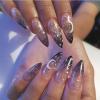 imageBABALAL Long Coffin Fake Nails Butterfly Ballerina False Nails Blue Press on Nails Glossy Acrylic Nail Tips with Design for Women and GirlsCRJH13black