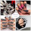 imageBABALAL Long Coffin Fake Nails Butterfly Ballerina False Nails Blue Press on Nails Glossy Acrylic Nail Tips with Design for Women and GirlsCRJH13black