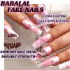 imageBABALAL Long Press on Nails Square Fake Nails Brown Glue ons Nails Wild Cheetah Design Acrylic Fall Nails 24Pcs French Tip Squoval False NailsANG02