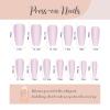 imageBABALAL Long Press on Nails Square Fake Nails Brown Glue ons Nails Wild Cheetah Design Acrylic Fall Nails 24Pcs French Tip Squoval False NailsANG02a