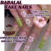 imageBABALAL Long Press on Nails Square Fake Nails Brown Glue ons Nails Wild Cheetah Design Acrylic Fall Nails 24Pcs French Tip Squoval False NailsANG02b