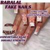 imageBABALAL Long Press on Nails Square Fake Nails Brown Glue ons Nails Wild Cheetah Design Acrylic Fall Nails 24Pcs French Tip Squoval False NailsANG04