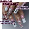 imageBABALAL Long Press on Nails Square Fake Nails Brown Glue ons Nails Wild Cheetah Design Acrylic Fall Nails 24Pcs French Tip Squoval False NailsANG04cross