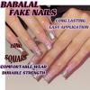 imageBABALAL Long Press on Nails Square Fake Nails Brown Glue ons Nails Wild Cheetah Design Acrylic Fall Nails 24Pcs French Tip Squoval False NailsANG08