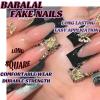 imageBABALAL Long Press on Nails Square Fake Nails Brown Glue ons Nails Wild Cheetah Design Acrylic Fall Nails 24Pcs French Tip Squoval False NailsANG08butterly