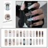 imageBABALAL Long Press on Nails Square Fake Nails Brown Glue ons Nails Wild Cheetah Design Acrylic Fall Nails 24Pcs French Tip Squoval False NailsANG12