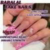 imageBABALAL Long Square Press on Nails Brown Fall Fake Nails Cheetah French Tip Design Y2k Glue ons Nails Heart Pearl Charm Acrylic Nails 24Pcs Handmade Squoval False NailsANB01