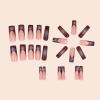 imageBABALAL Long Square Press on Nails Brown Fall Fake Nails Cheetah French Tip Design Y2k Glue ons Nails Heart Pearl Charm Acrylic Nails 24Pcs Handmade Squoval False NailsANB11