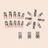 imageBABALAL Long Square Press on Nails Brown Fall Fake Nails Cheetah French Tip Design Y2k Glue ons Nails Heart Pearl Charm Acrylic Nails 24Pcs Handmade Squoval False NailsANB10