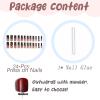 imageBABALAL Long Square Press on Nails Brown Fall Fake Nails Cheetah French Tip Design Y2k Glue ons Nails Heart Pearl Charm Acrylic Nails 24Pcs Handmade Squoval False NailsANB07