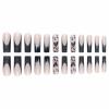 imageBABALAL Long Square Press on Nails Brown Fall Fake Nails Cheetah French Tip Design Y2k Glue ons Nails Heart Pearl Charm Acrylic Nails 24Pcs Handmade Squoval False NailsANB04heart