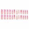 imageBABALAL Long Square Press on Nails Brown Fall Fake Nails Cheetah French Tip Design Y2k Glue ons Nails Heart Pearl Charm Acrylic Nails 24Pcs Handmade Squoval False NailsANB01