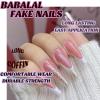 imageBABALAL Long Square Press on Nails Brown Fall Fake Nails Cheetah French Tip Design Y2k Glue ons Nails Heart Pearl Charm Acrylic Nails 24Pcs Handmade Squoval False NailsANB17