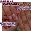 imageBABALAL Long Square Press on Nails Brown Fall Fake Nails Cheetah French Tip Design Y2k Glue ons Nails Heart Pearl Charm Acrylic Nails 24Pcs Handmade Squoval False NailsANB06