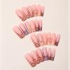 imageBABALAL Long Square Press on Nails Brown Fall Fake Nails Cheetah French Tip Design Y2k Glue ons Nails Heart Pearl Charm Acrylic Nails 24Pcs Handmade Squoval False NailsANB02cheetah