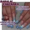 imageBABALAL Long Square Press on Nails Brown Fall Fake Nails Cheetah French Tip Design Y2k Glue ons Nails Heart Pearl Charm Acrylic Nails 24Pcs Handmade Squoval False NailsANB05