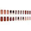 imageBABALAL Long Square Press on Nails Brown Fall Fake Nails Cheetah French Tip Design Y2k Glue ons Nails Heart Pearl Charm Acrylic Nails 24Pcs Handmade Squoval False NailsANB04