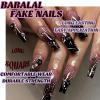 imageBABALAL Long Square Press on Nails Brown Fall Fake Nails Cheetah French Tip Design Y2k Glue ons Nails Heart Pearl Charm Acrylic Nails 24Pcs Handmade Squoval False NailsANB07