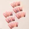 imageBABALAL Long Square Press on Nails Brown Fall Fake Nails Cheetah French Tip Design Y2k Glue ons Nails Heart Pearl Charm Acrylic Nails 24Pcs Handmade Squoval False NailsANB02cheetah